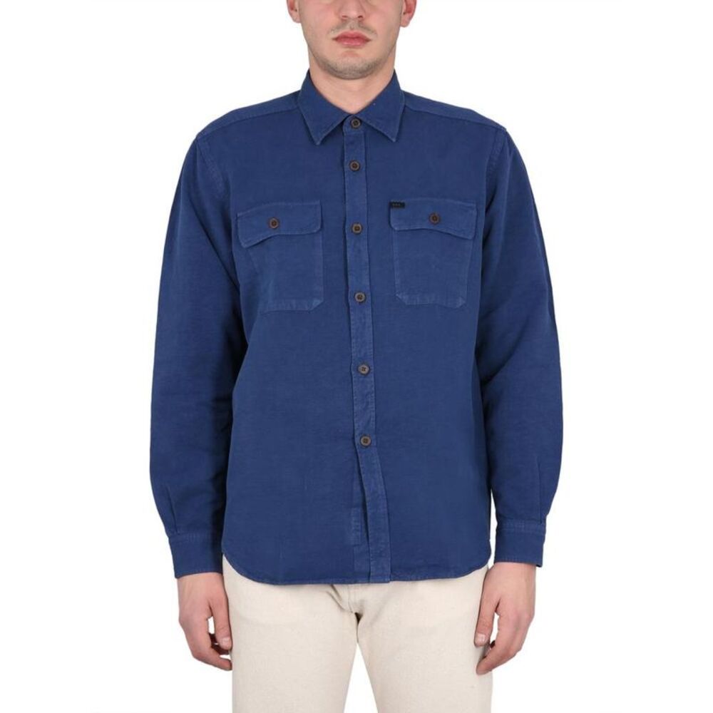 FAY Men's Long Sleeve Workwear Button-Up Shirt Men BLUE Shirts